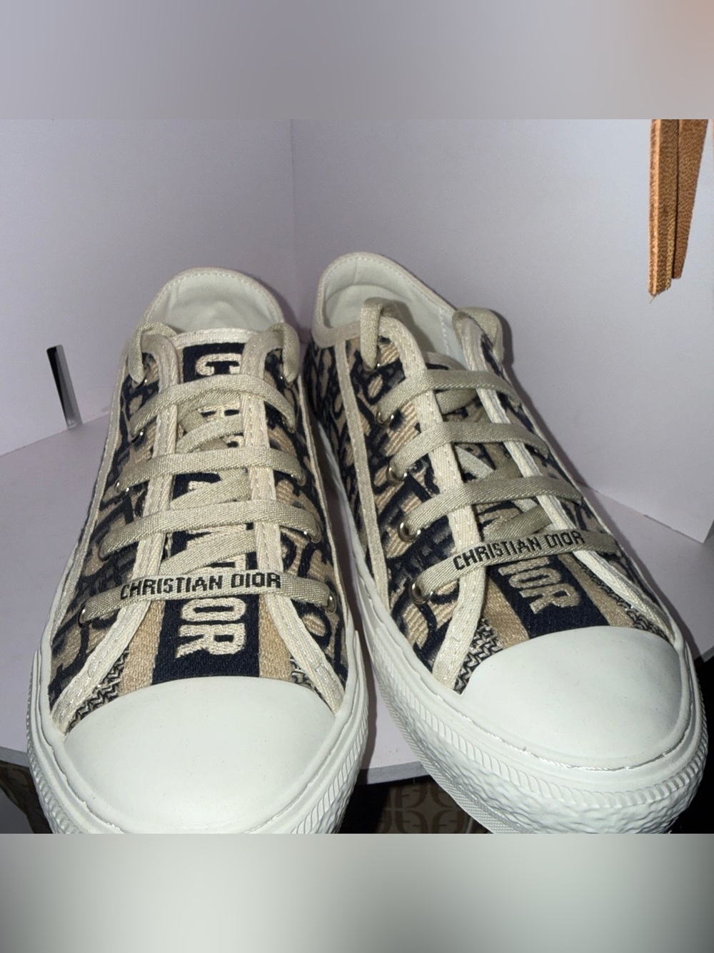 Dior Beige and Black Oblique Canvas Sneakers